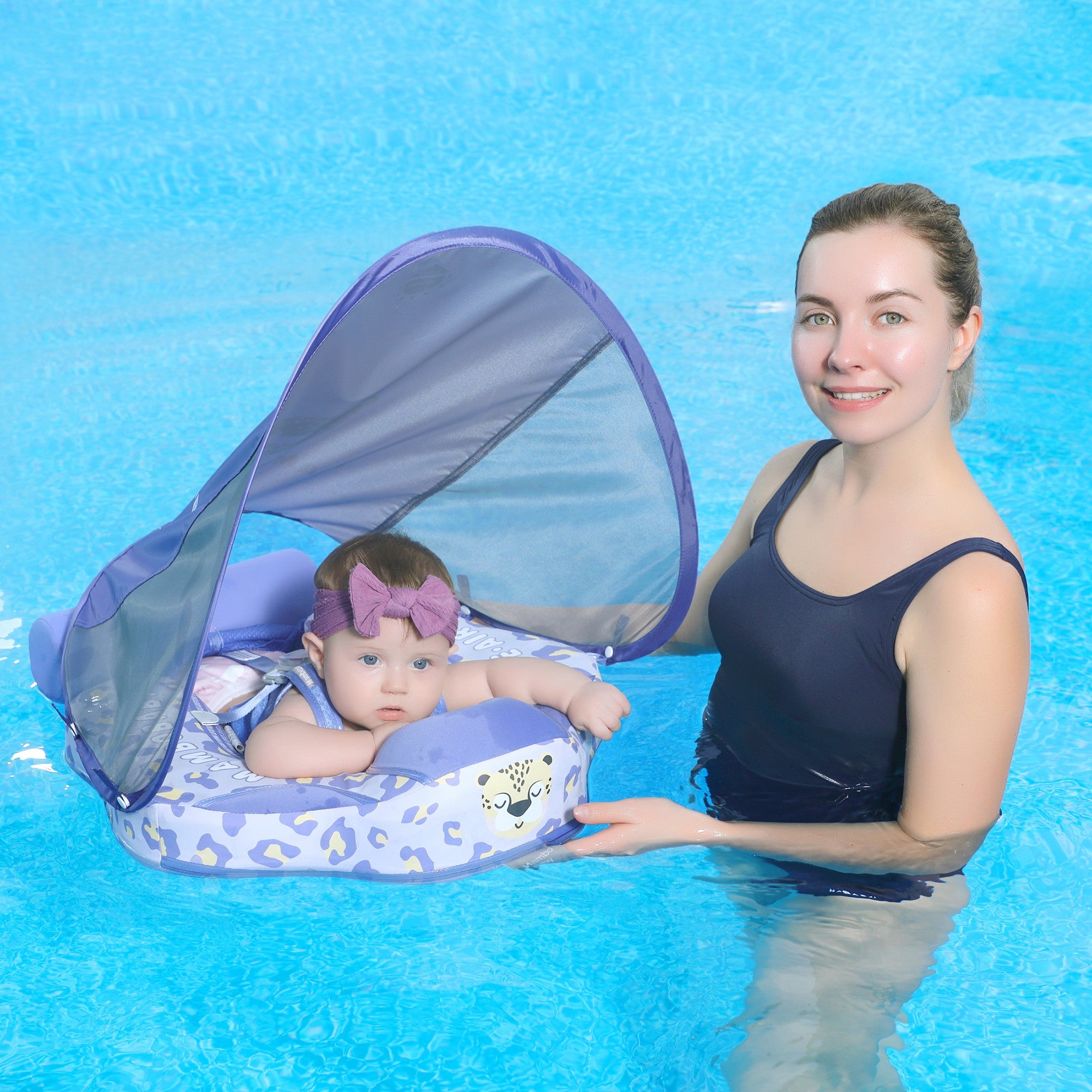 Mambobaby Schwimmring mit Baldachin und Schwanz Leopard
