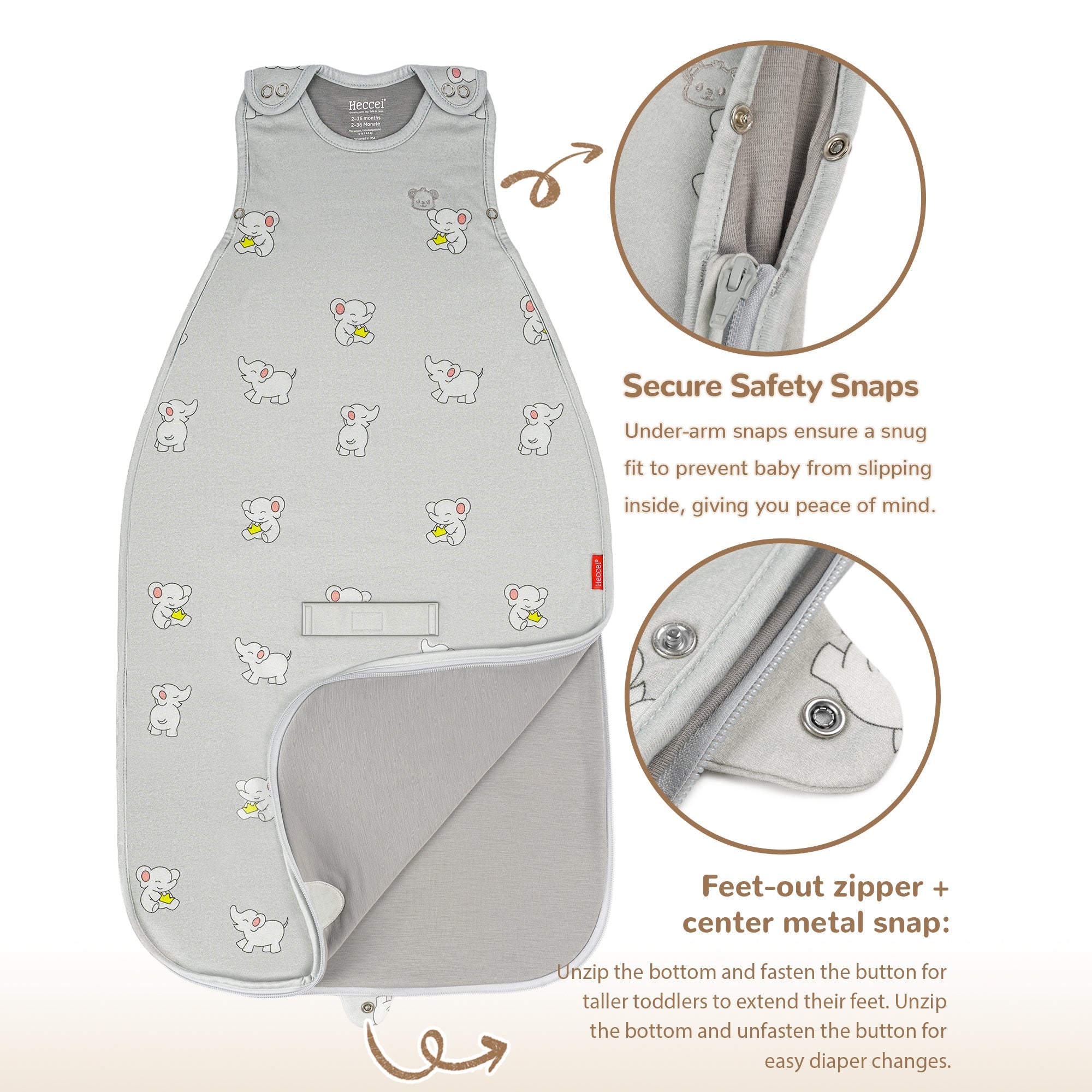 All-Season Merino Sleep sack - Snackyphant Grey