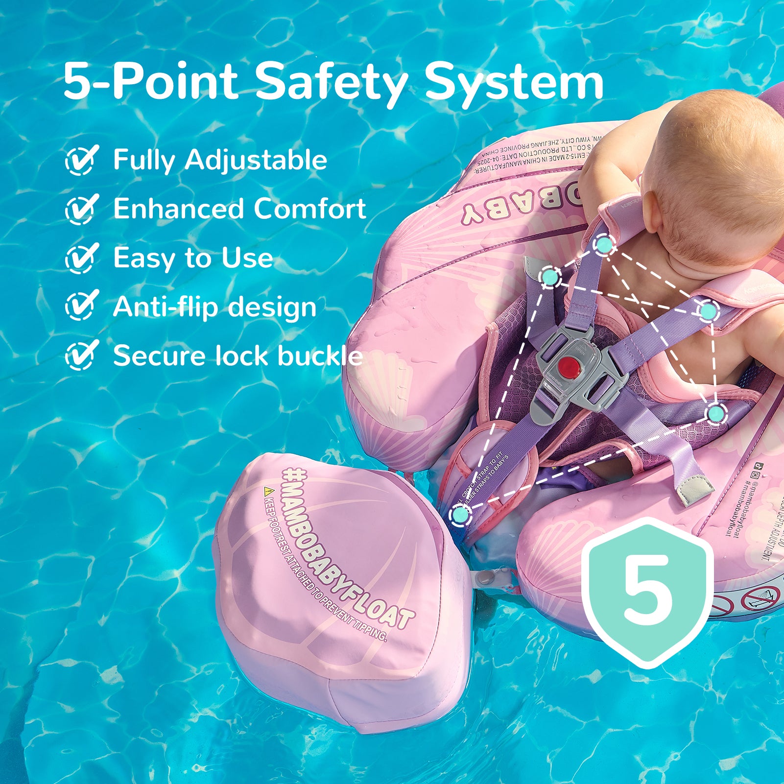 Mambobaby float seashell green baby float on a baby in a pool, soft foam support, no canopy included