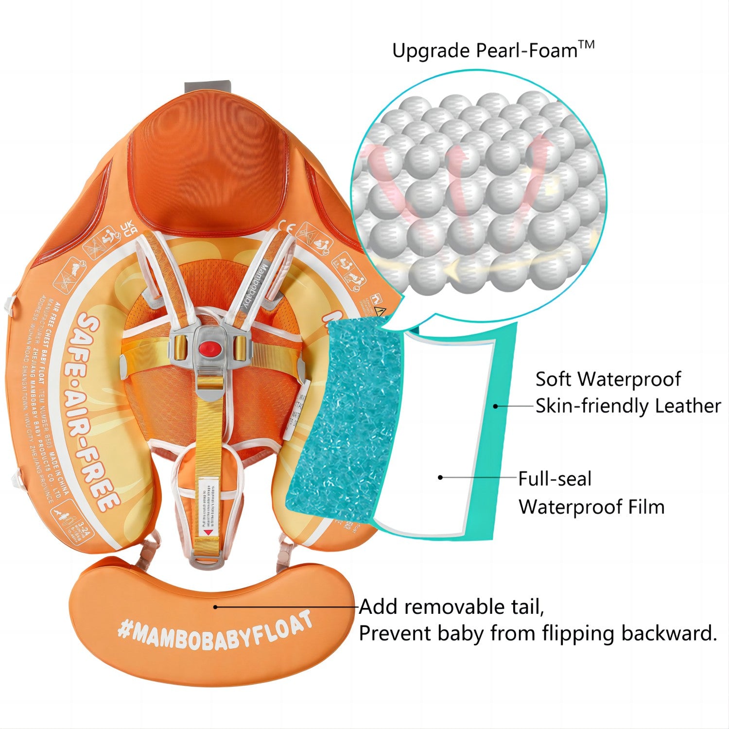 Mambobaby Float with Canopy and Tail Orange