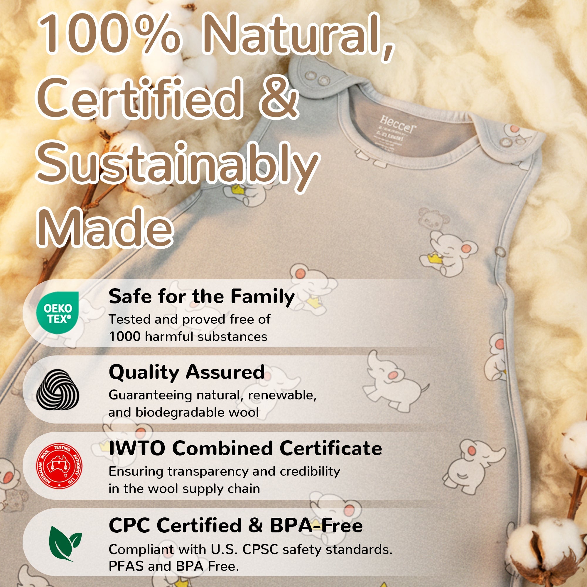 All-Season Merino Sleep sack - Snackyphant Grey