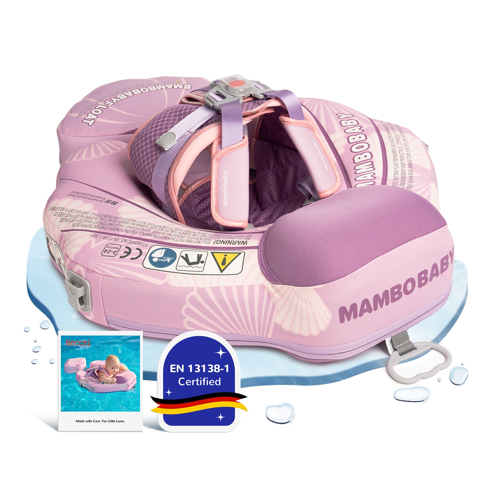 Mambobaby float seashell green baby float on a baby in pool, non-inflatable foam swim trainer for infants