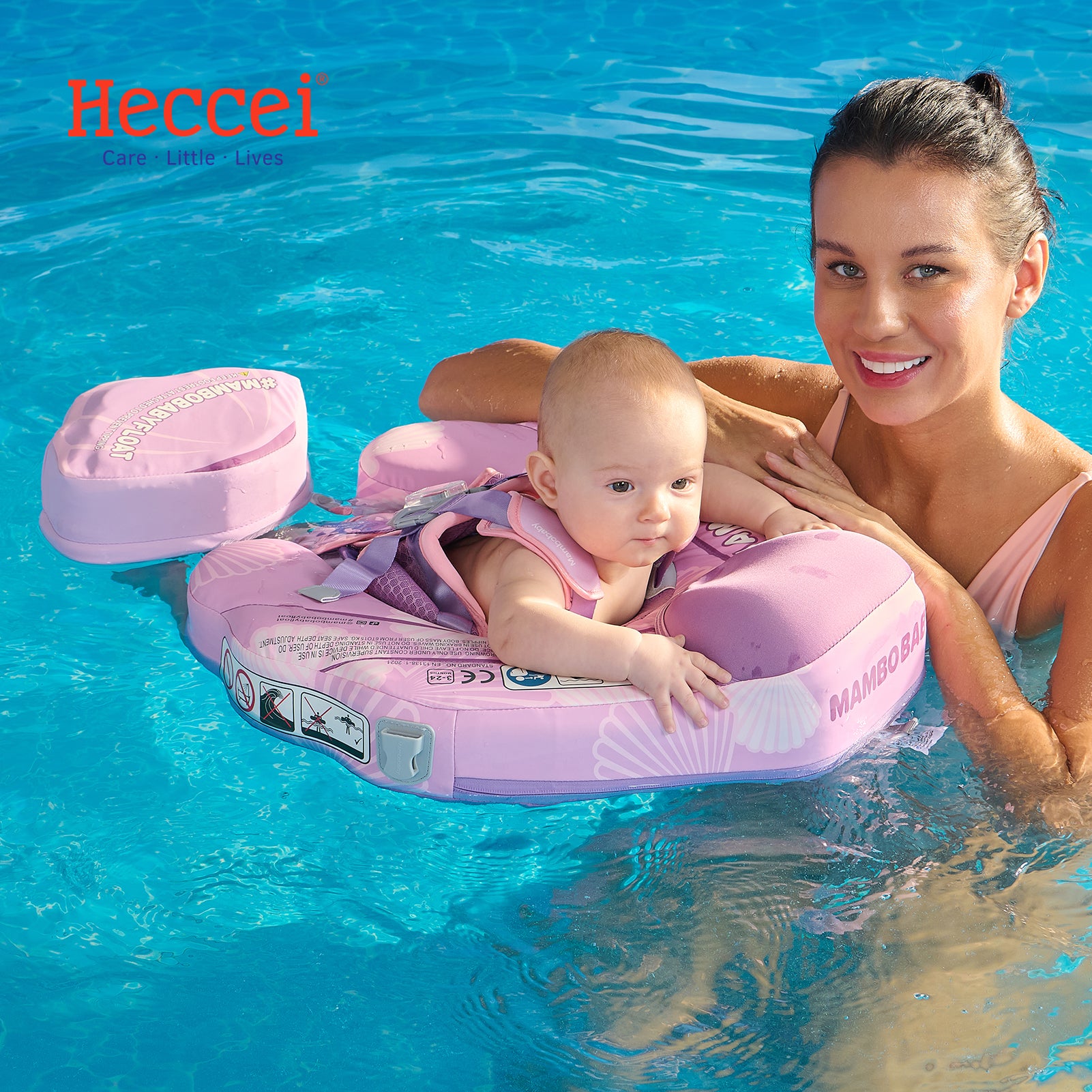 Mambobaby float seashell green toddler float with safety buckle and pearl-foam base on white background, no canopy.
